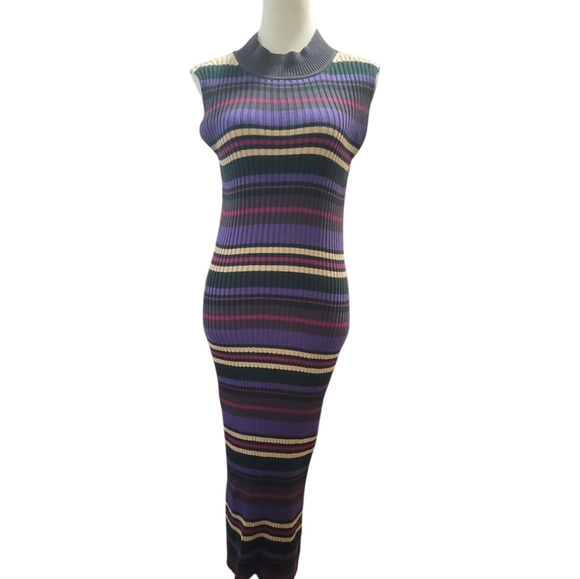 anthropologie Dolan anne gray purple Sheath Midi Dress Mock Neck Sleeveless knit - Picture 7 of 9